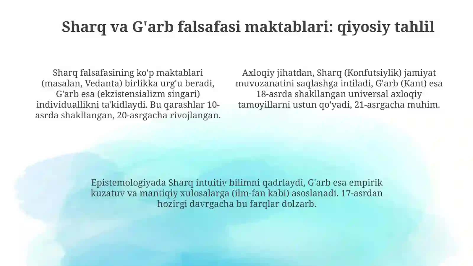 Falsafaning mohiyatiga oid Sharq va Gʻarb mutafakkirlari taʼriflariga tasniflash 4