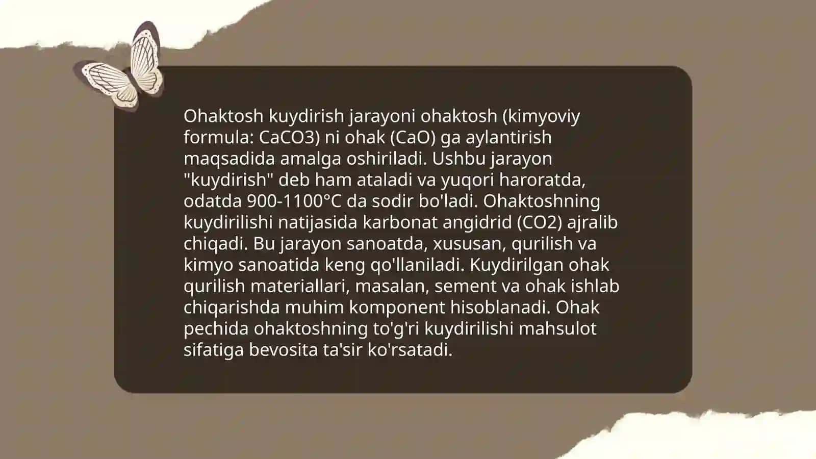 Ohaktosh kuydirish boʻlimining nazariy asoslari texnologik sxemasi va asosiy apparatlari 4