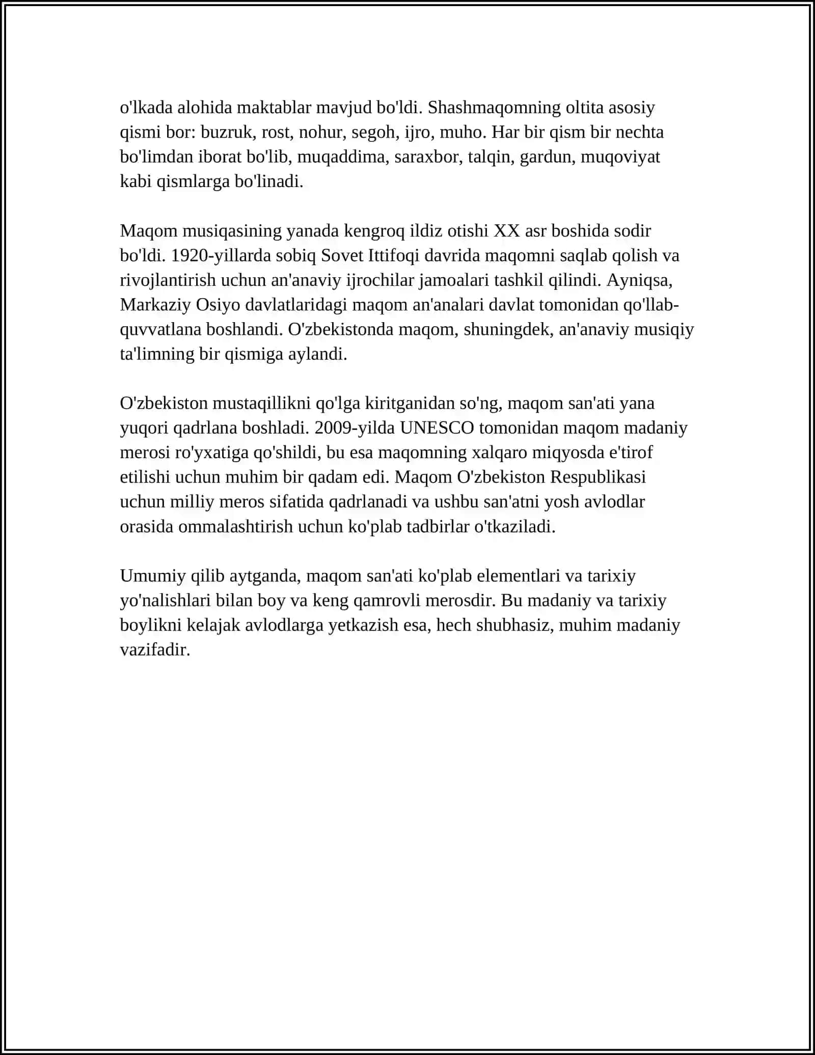REFERAT Mavzu: MAQOM ASOSLARI. BASTAKORLIK IJODIYOTI ASOSLARI 4