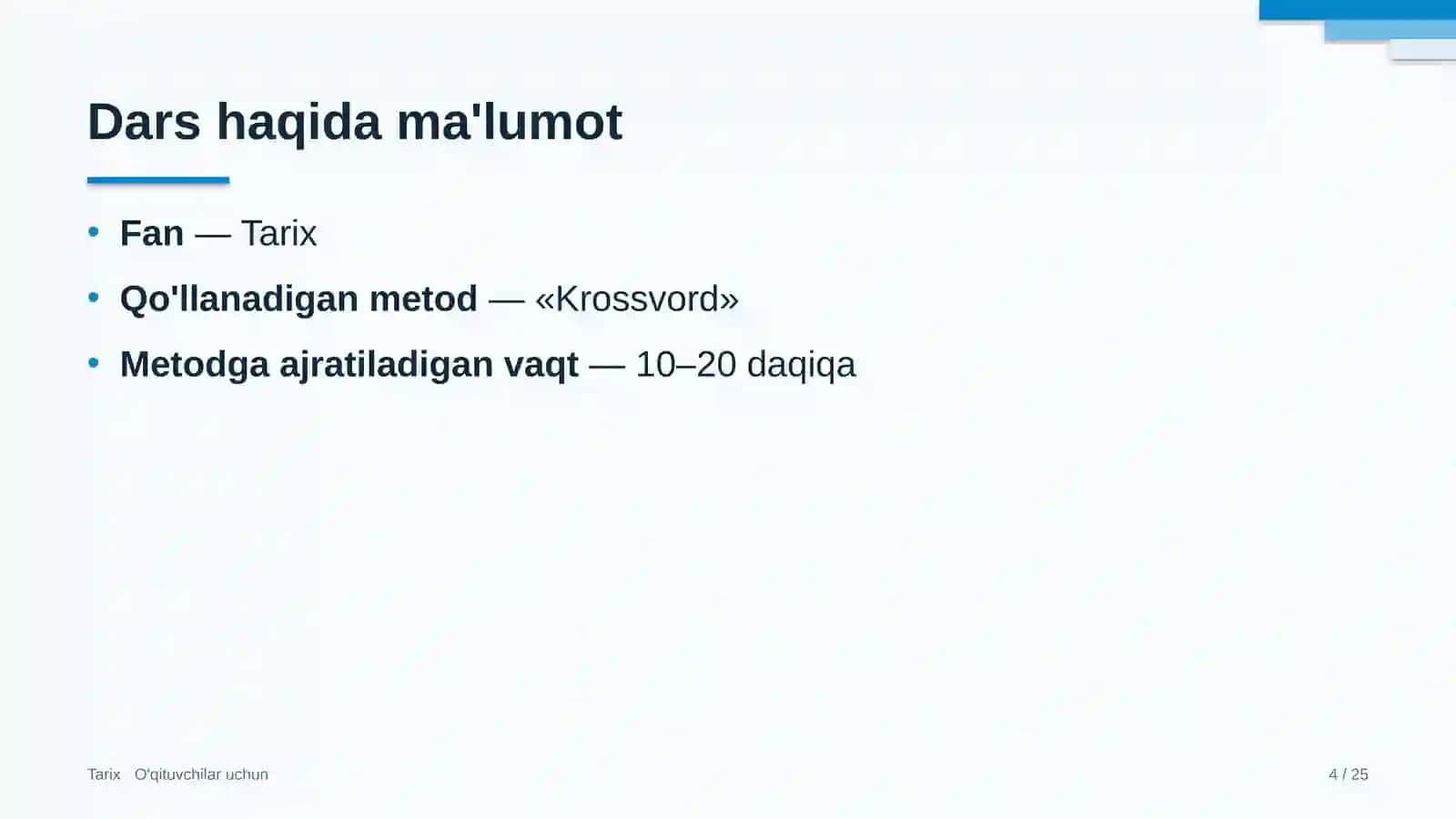 tarix darslarida krossvord metodidan foydalanish 8540 4