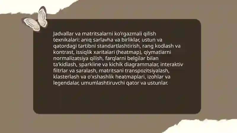 Taqqoslash, tahlil va sintez tushunchalarini shakllantirishda foydalaniladigan ko'rgazmali qurollar tayyorlash 4