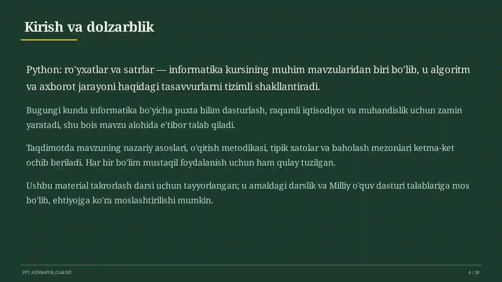 Python: ro'yxatlar va satrlar (9-sinf) 4