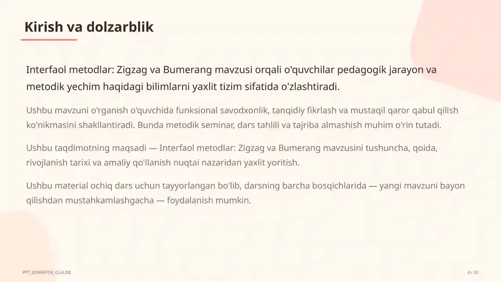 Interfaol metodlar: Zigzag va Bumerang 2