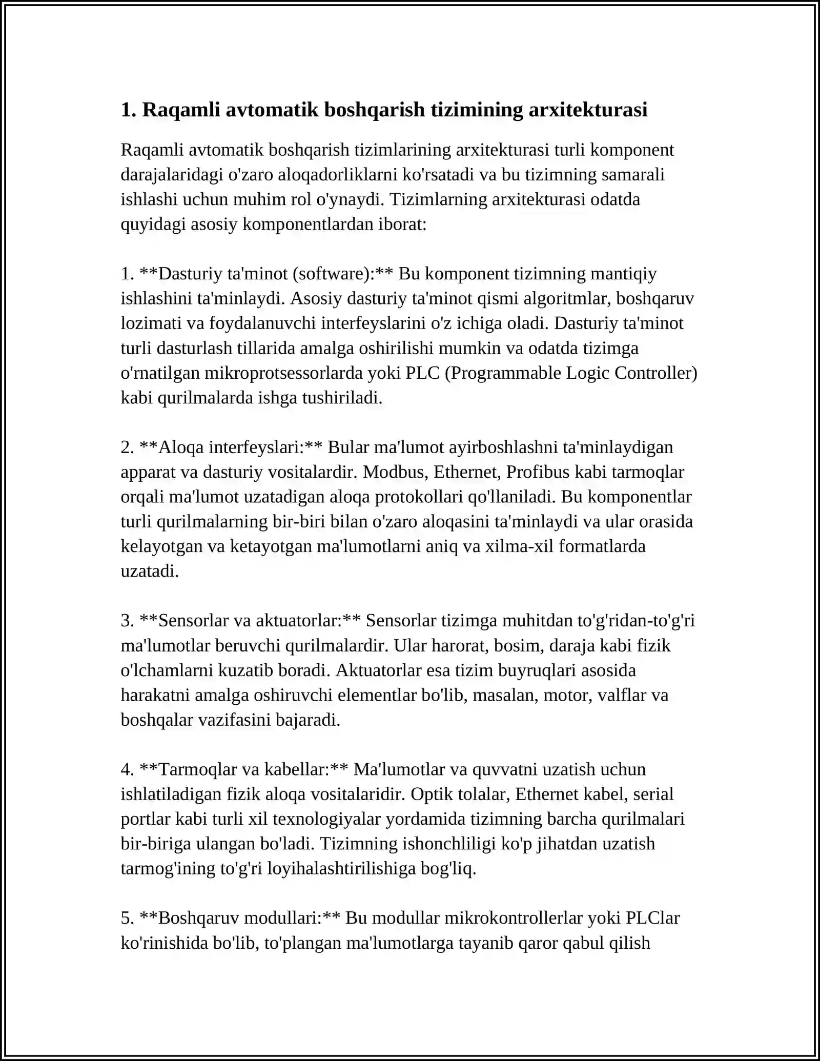 RAQAMLI AVTOMATIK BOSHQARISH SISTEMALA INING ASOSIY TAVSIFLARI 4