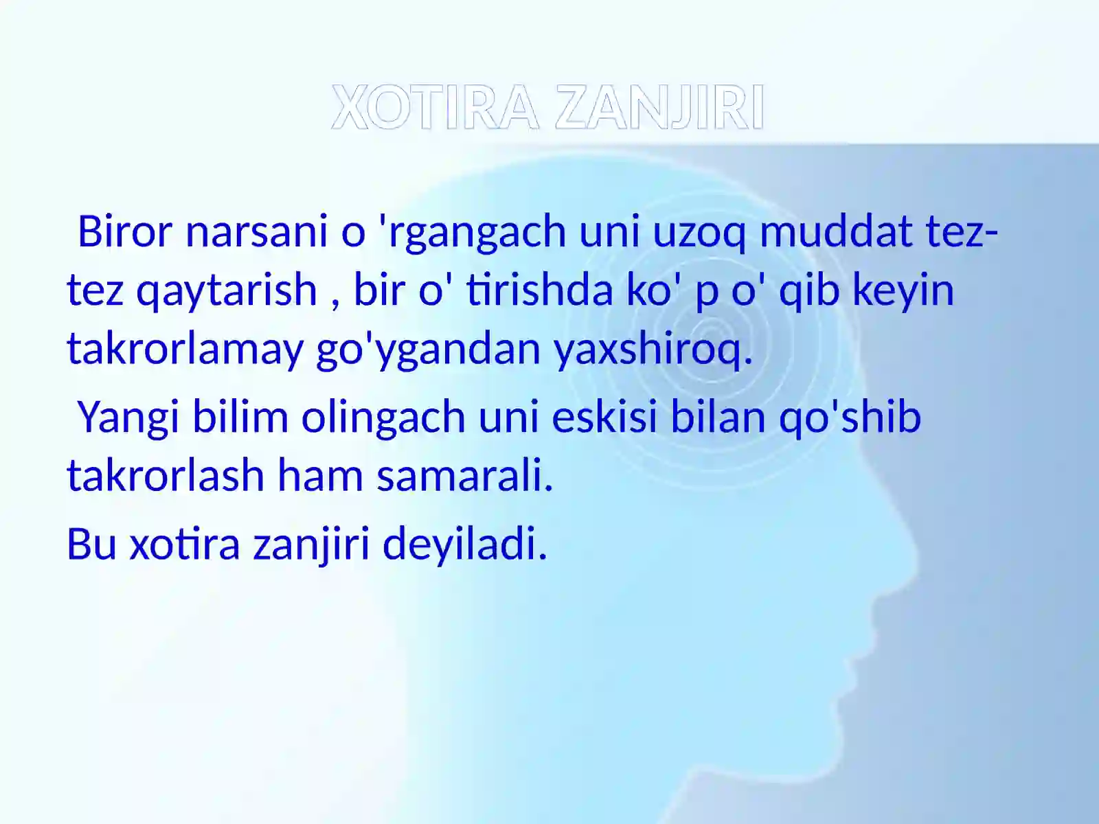 XOTIRANI KUCHAYTIRISH KO’Z OLDIGA KELTIRISH METODI 4