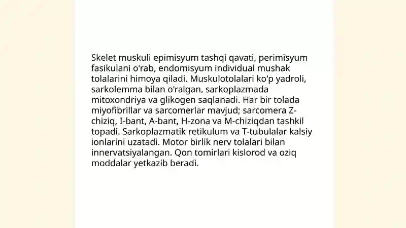 Muskul tòqimasining umumiy tuzilishi va xillari 4