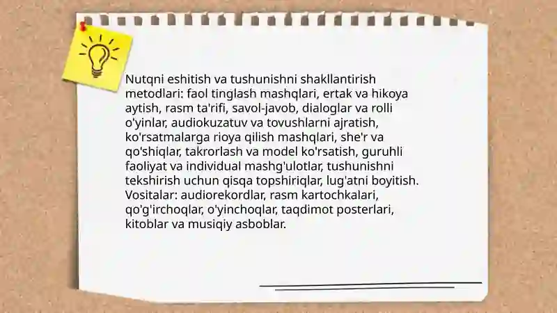 Maktabgacha kichik yoshdagi bolalar nutqini o’stirishning vazifalari,metodlari va vositalari 4