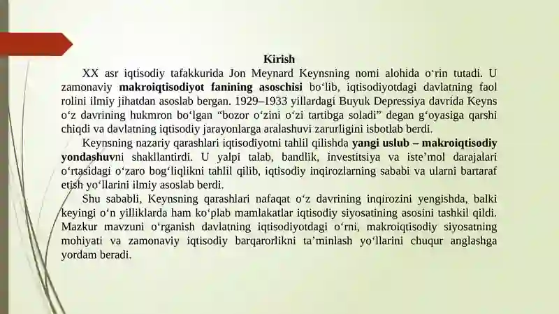 Jon Meynard Keyns va Keynschilik: Makroiqtisodiyot va Davlatning Iqtisodiyotdagi Roli 4