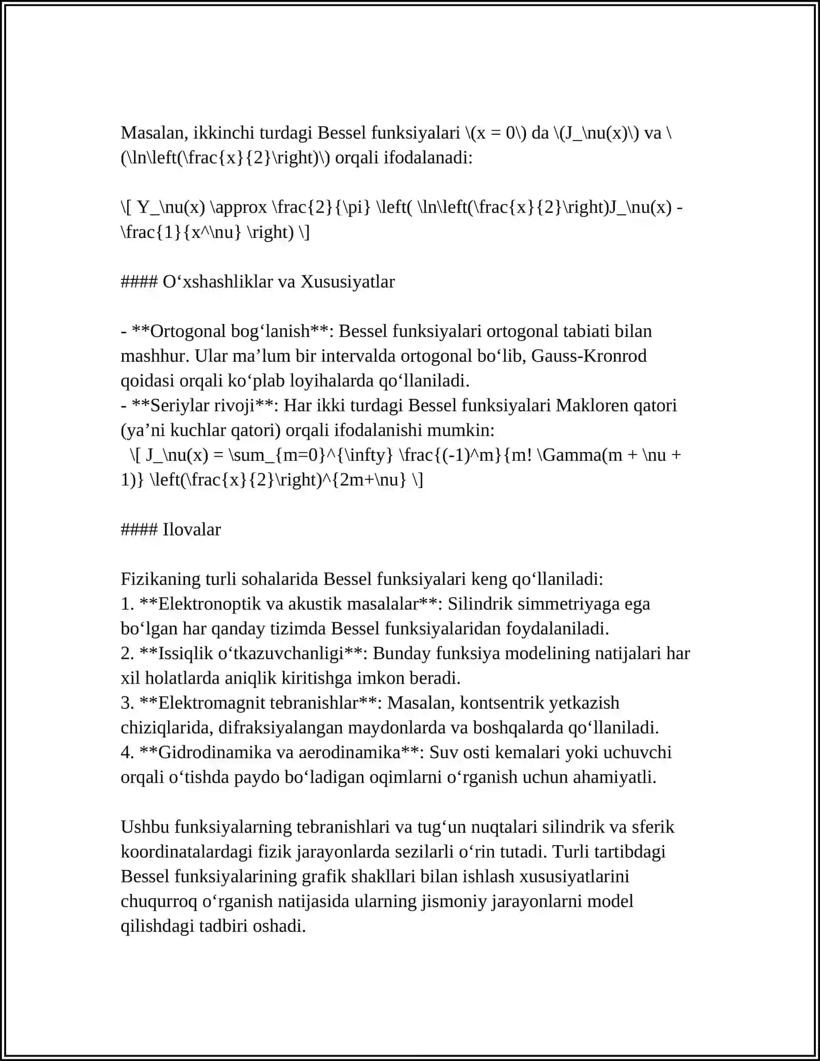 MODIFICIRLANGAN BESSEL FUNKCIYALARI VA ULARNING AYRIM TADBIQLARI 4