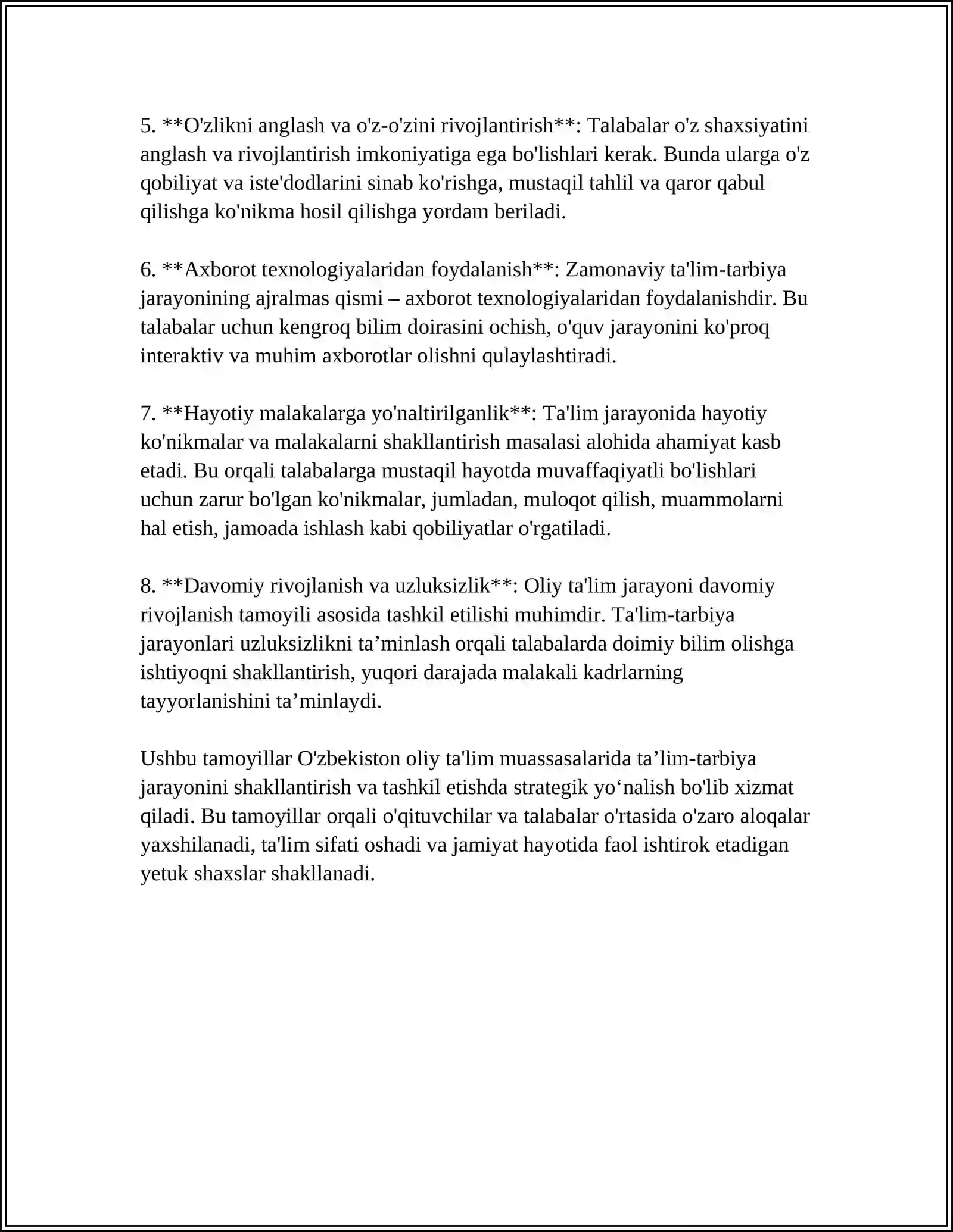 OLIY TA’LIM TIZIMIDA TA’LIM-TARBIYA JARAYONINI TASHKIL ETISHNING KONSEPTUAL ASOSLARI 4