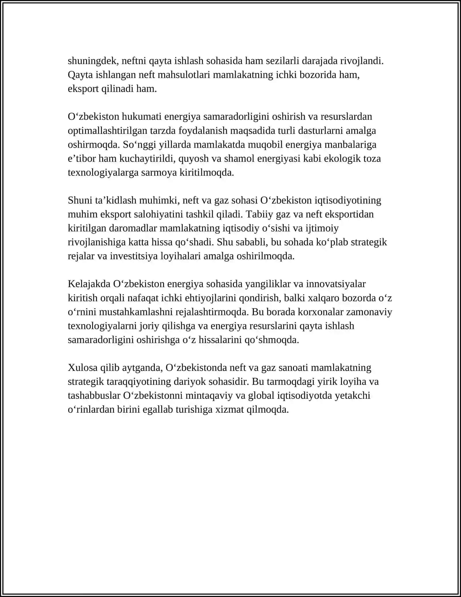 MEN QIZIQQAN YONALISH: NEF VA GAZ 4