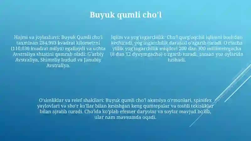Avstraliyadagi Cho'Llar Va Chala Cho'Llar Jadvalini Ishlash 4