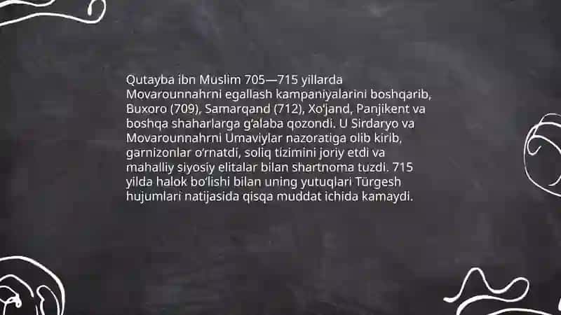 Arablar hukmronligida davrida oʻrta osiyo 4