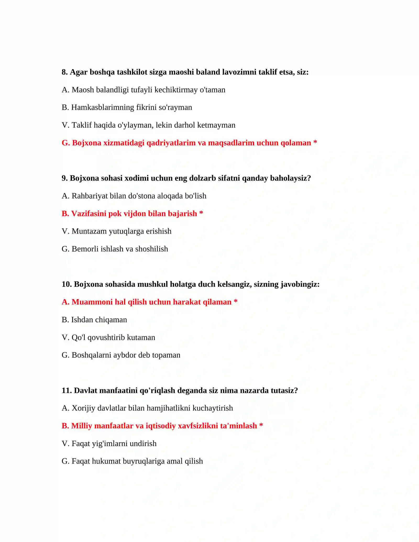 Bojxona ishga kirish test savollari 2026 4