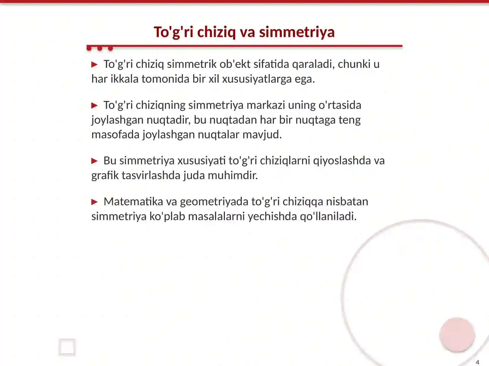 To'g'ri chiziqqa nisbatan simmetriya 4