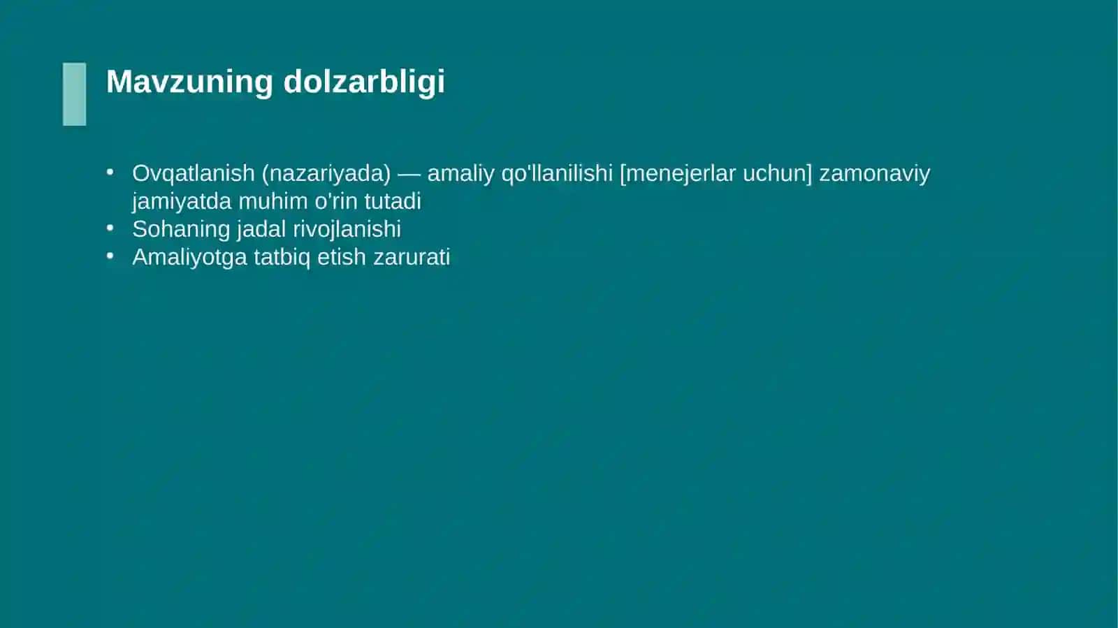 Ovqatlanish (nazariyada) — amaliy qo'llanilishi [menejerlar uchun] 4