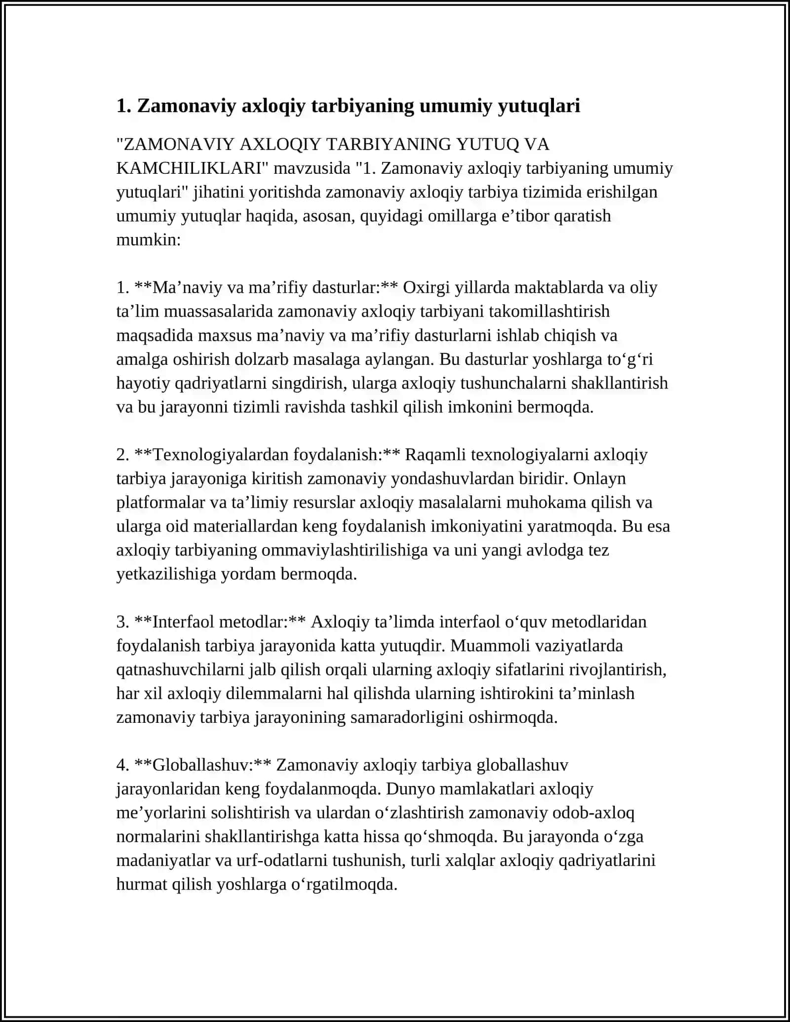 ZAMONAVIY AXLOQIY TARBIYANING YUTUQ VA KAMCHILIKLARI 4