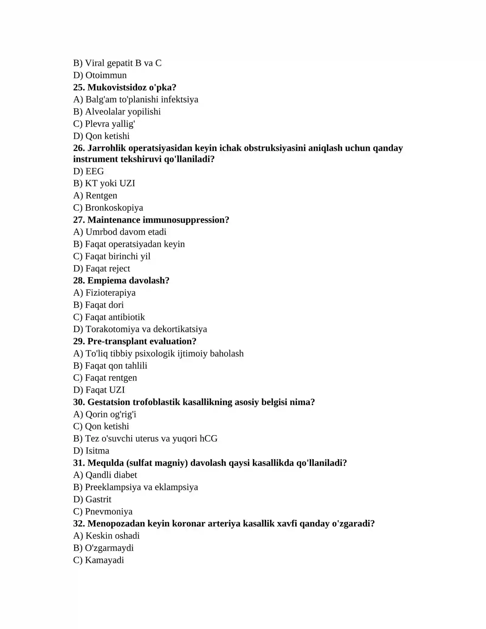 Magistratura va ordinatura testlari TAYYORGARLIK TEST TO'PLAMI (Terapiya, Jarrohlik, Akusherlik-ginekologiya) 4