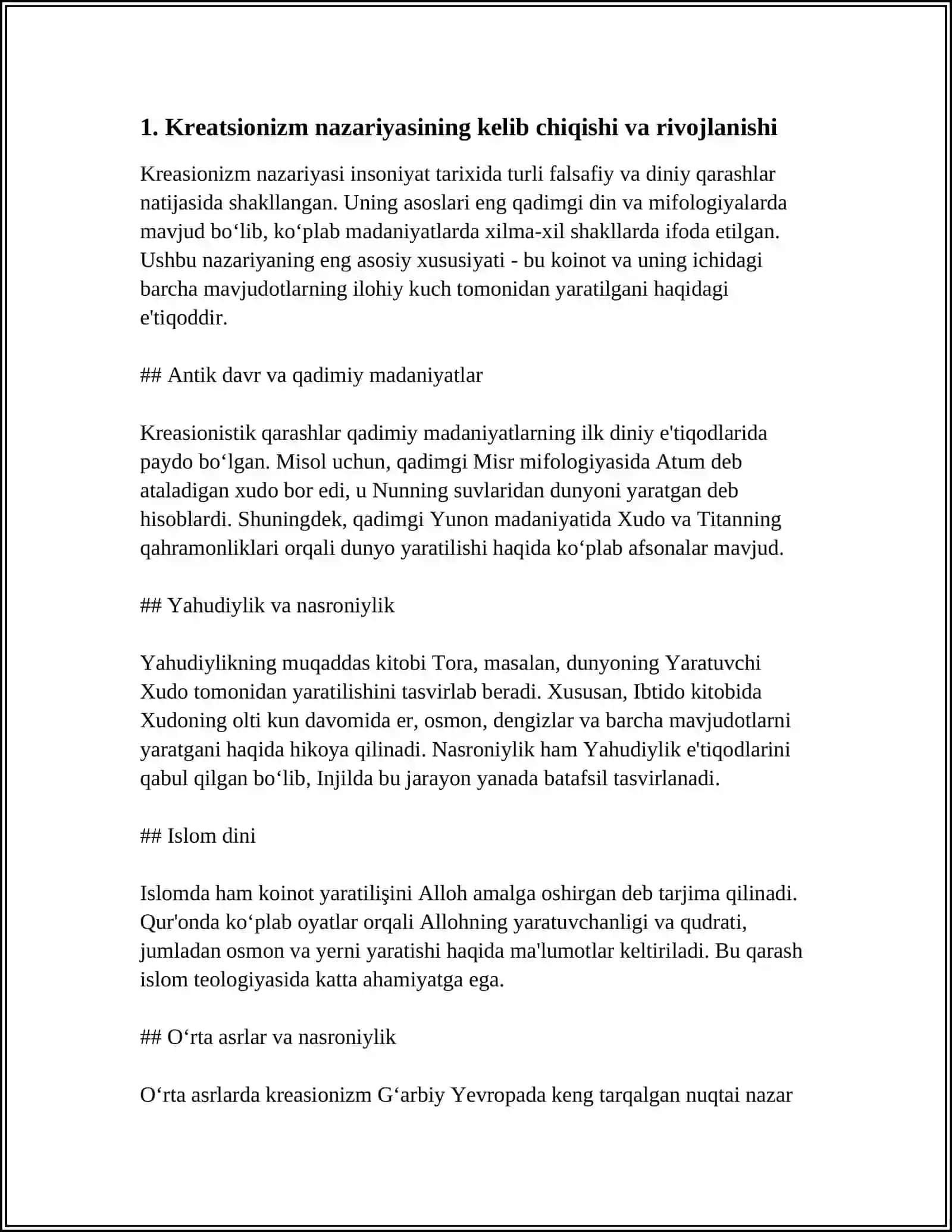 KREATSIONIZM VA ANTROPOGENEZ NAZARIYALARINING QIYOSIY TAHLILI - MAVZUSIDA MUSTAQIL ISH TAYYORLAB BER (LOTIN TILIDA, 15VARAQLI) 4
