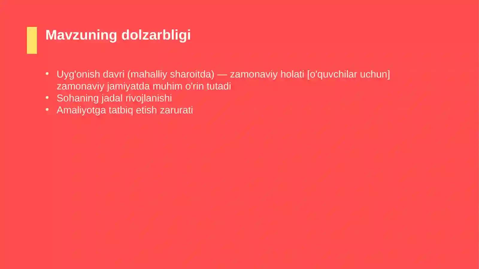 Uyg‘onish davri (mahalliy sharoitda) — zamonaviy holati [o‘quvchilar uchun] 4