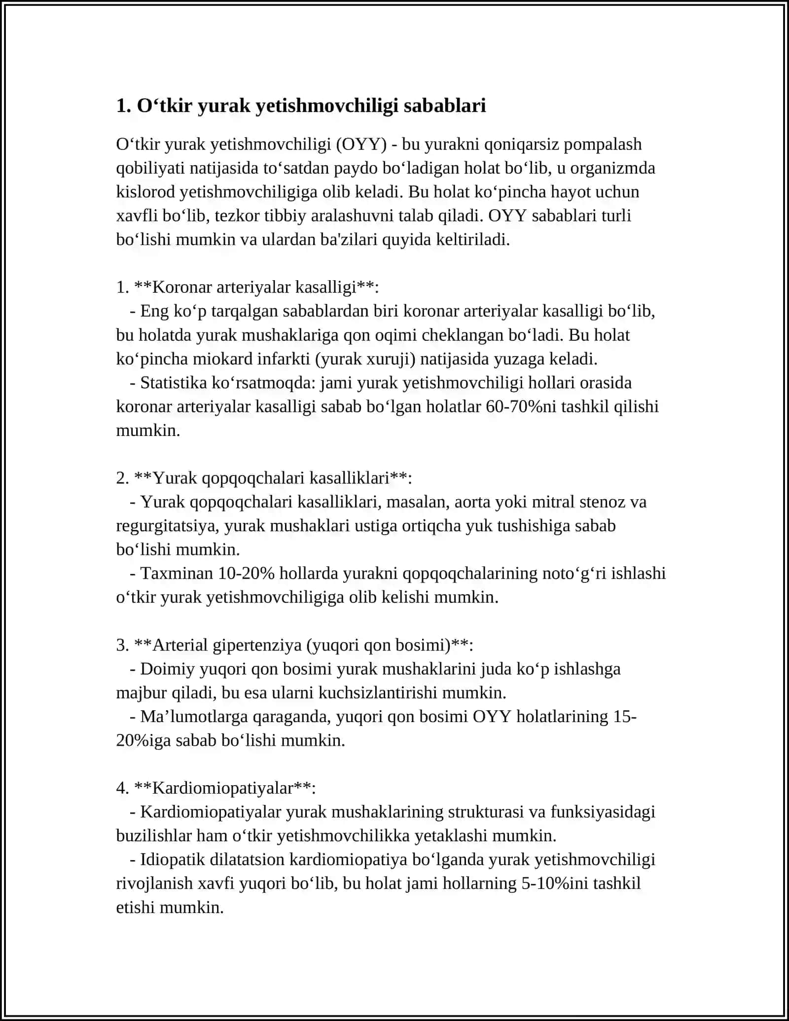 O‘TKIR VA SURUNKALI YURAK YETISHMOVCHILIGI SABABLARI, KLINIK BELGILARI, DAVOLASH VA OLDINI OLISH 4