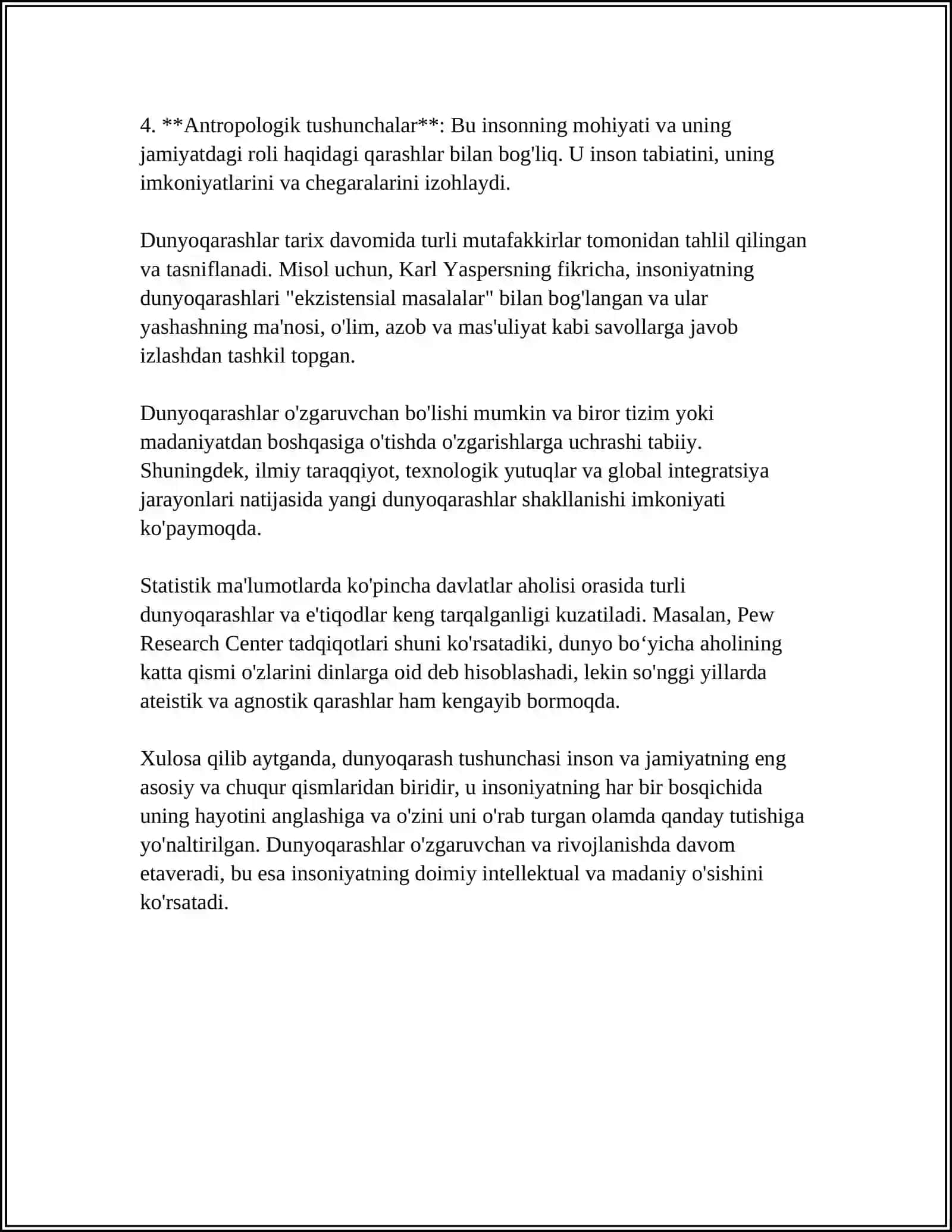 DUNYOQARASHNING MOHIYATI TUZILISHI VA ASOSIY FUNKSIYALARI 4