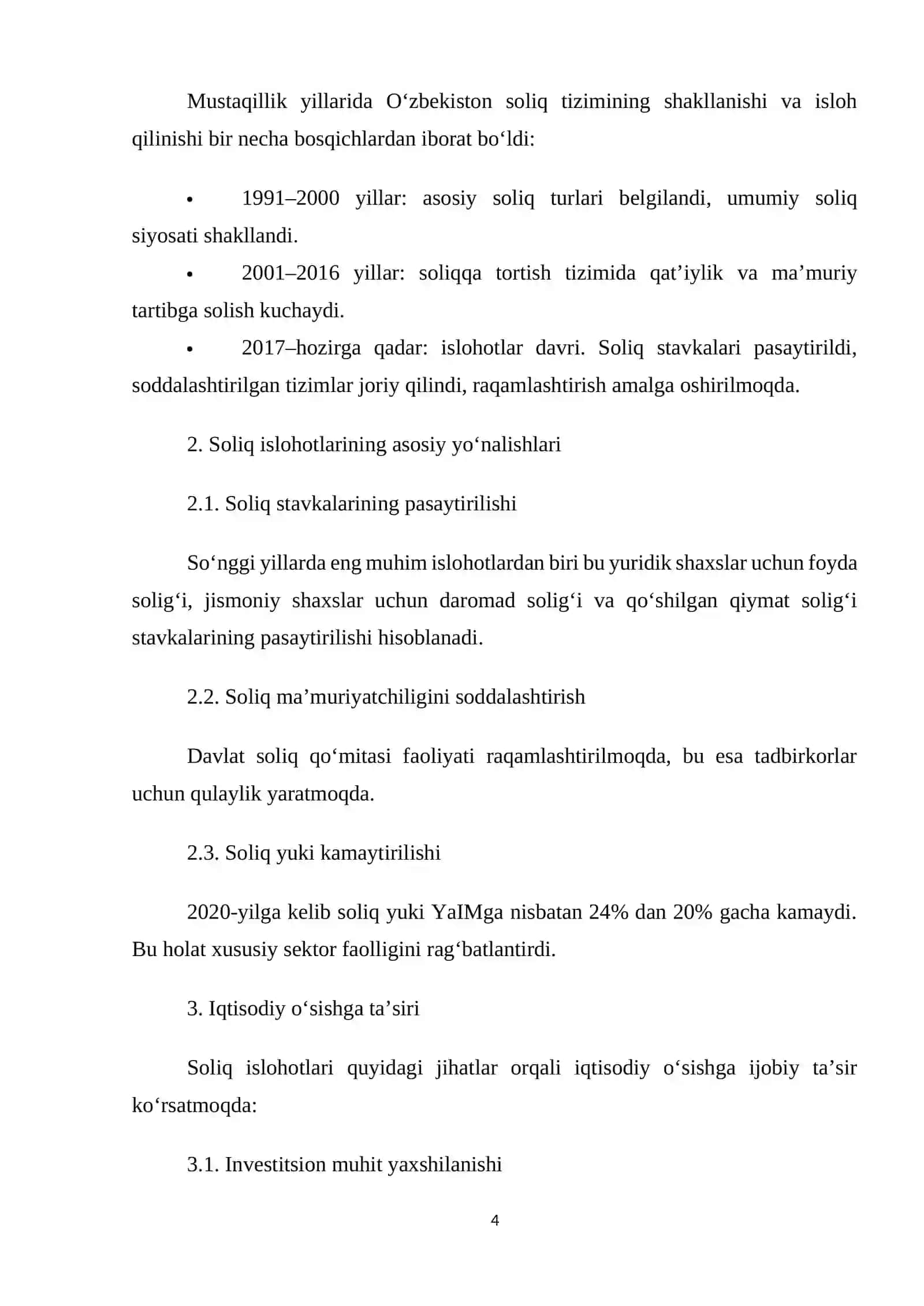 Soliq tizimining islohoti va Iqtisodiy o’sishga tasiri 4