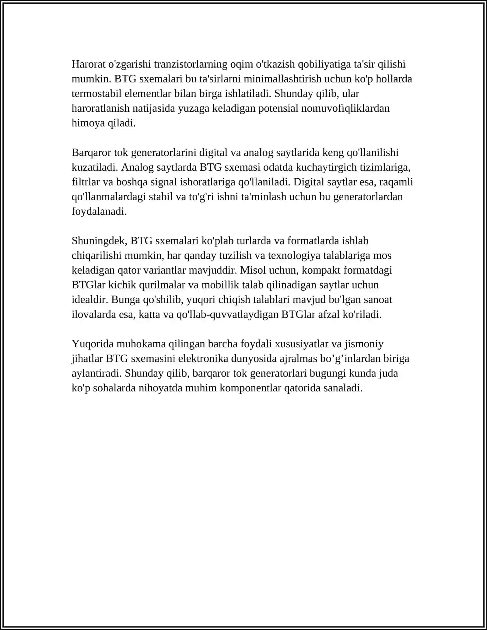 ANALOG IMSLAR. BARQAROR TOK GENERATORI (BTG) SXEMASI 4