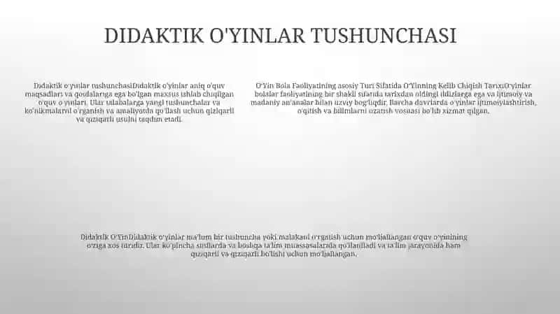 O‘Yin Bola Faoliyatining Asosiy Turi Sifatida O‘Yinning Kelib Chiqish Tarixi Didaktik O‘Yin 4