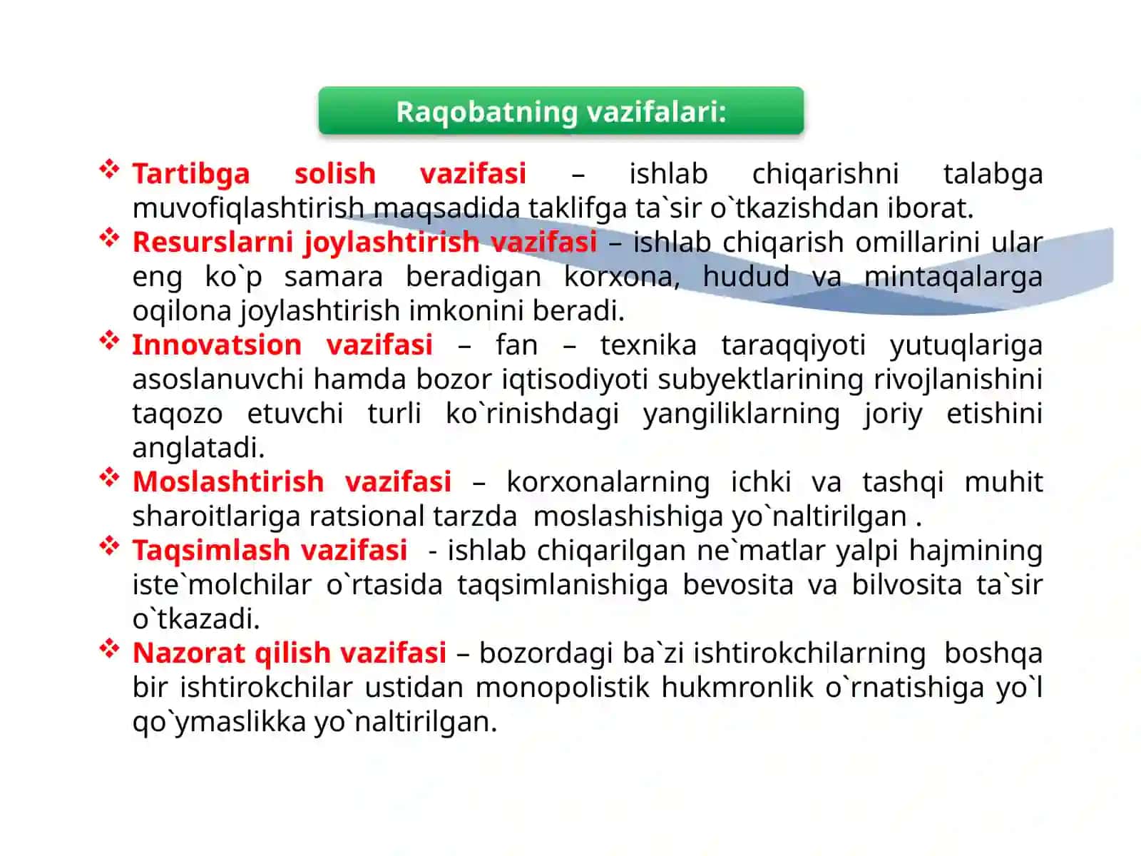 Raqobat va monopoliya.Narxlarning mohiyati va shakllanish xususiyatlari 4