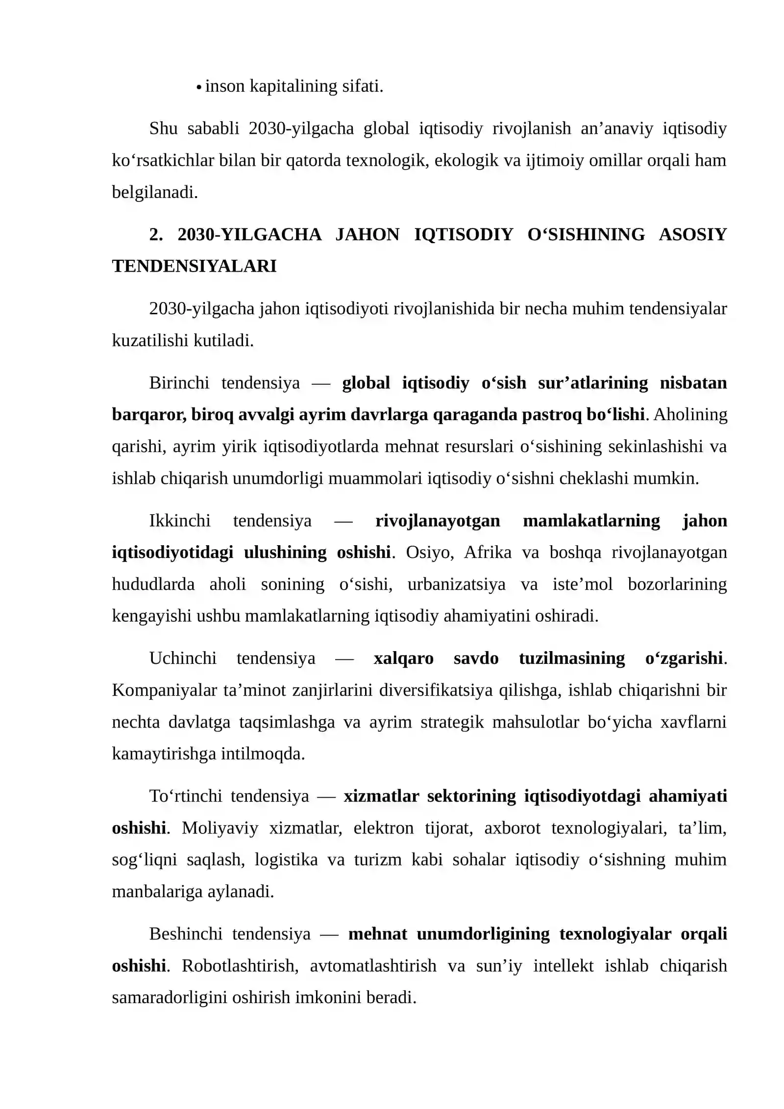 2030-YILGACHA GLOBAL IQTISODIY RIVOJLANISHNING ASOSIY TENDENSIYALARI 4