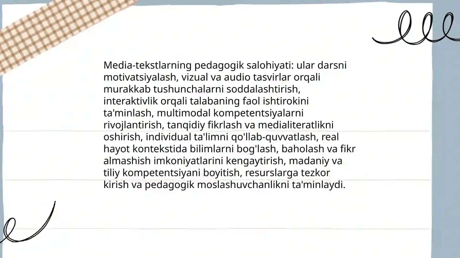 O'quv jarayonida media-textlardan foydalanish: O'quv jarayonida media-textlarning o'rni va ularning ta'limdagi qo'llanilishi 4