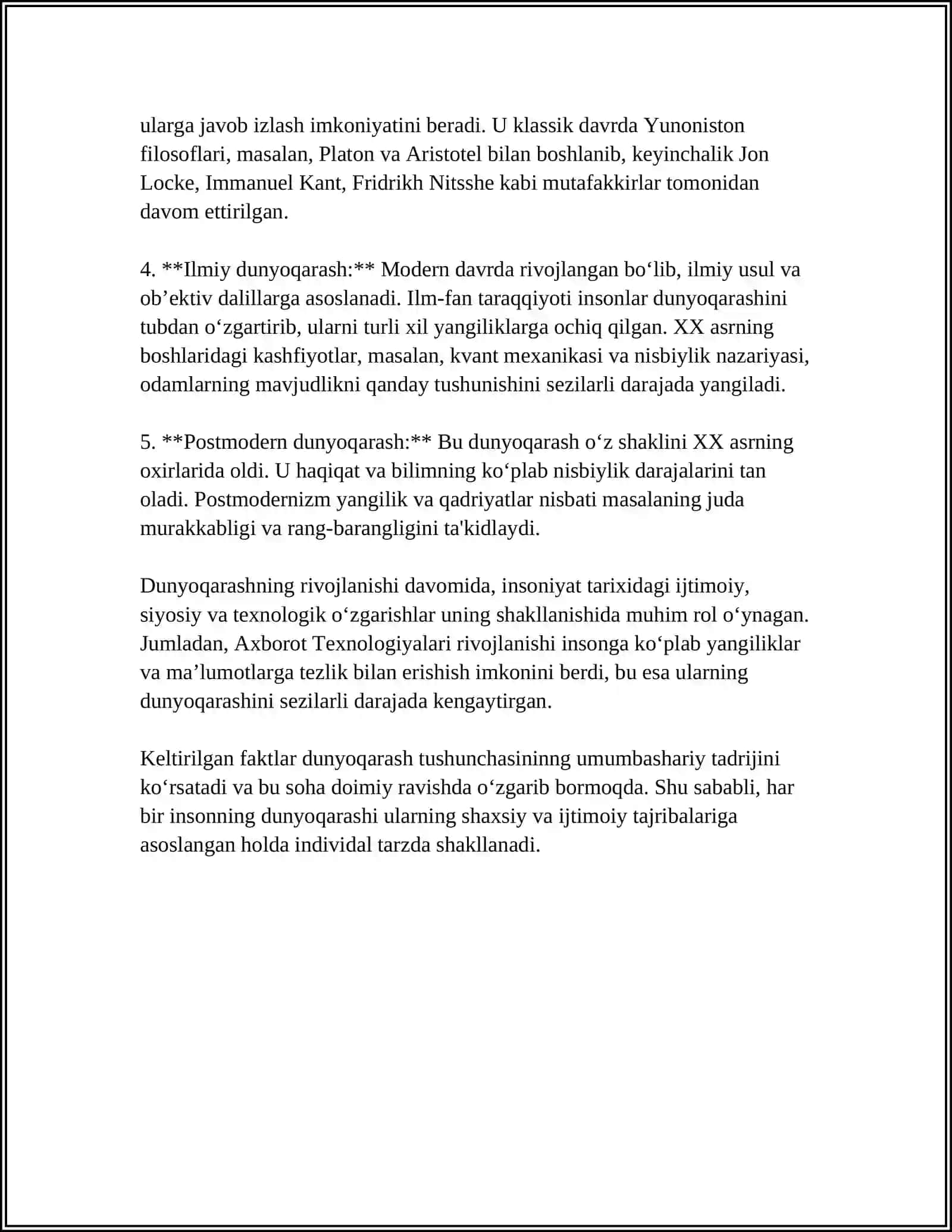 Dunyo Qarashning Mohiyati va Tuzilishi va Asosiy Funksiyalari 4