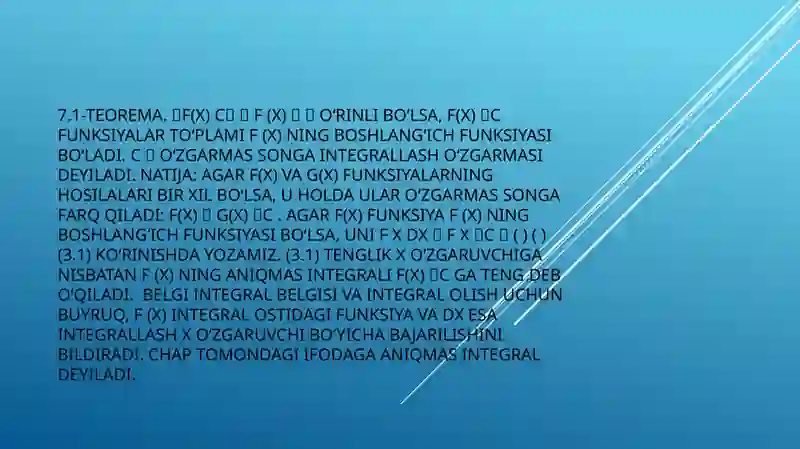 Boshlang‘ich funksiya. Aniqmas integral. Integrallash usullari 4