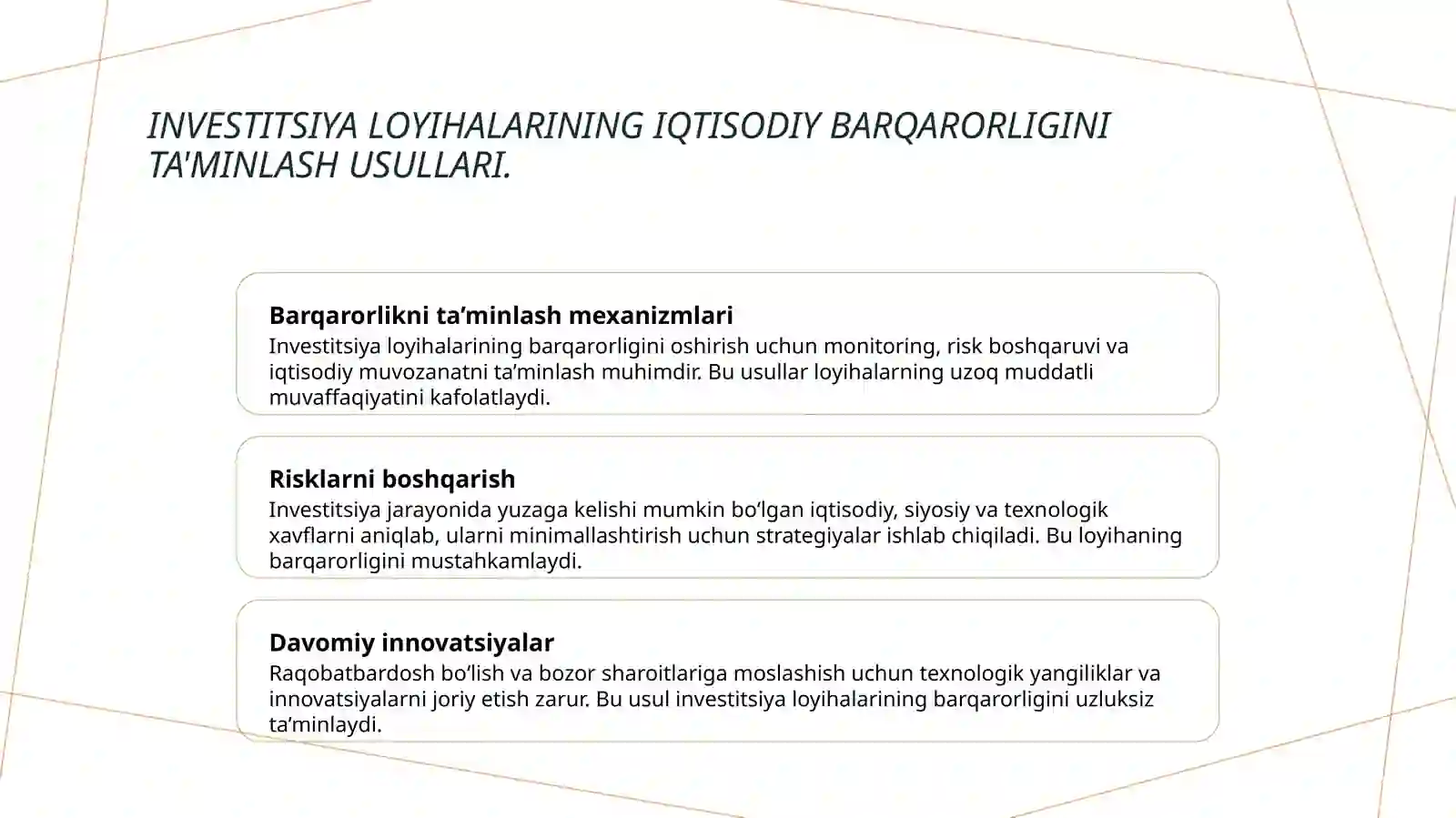 Sanoatda investitsiya loyihalarini iqtisodiy tahlil qilish 4