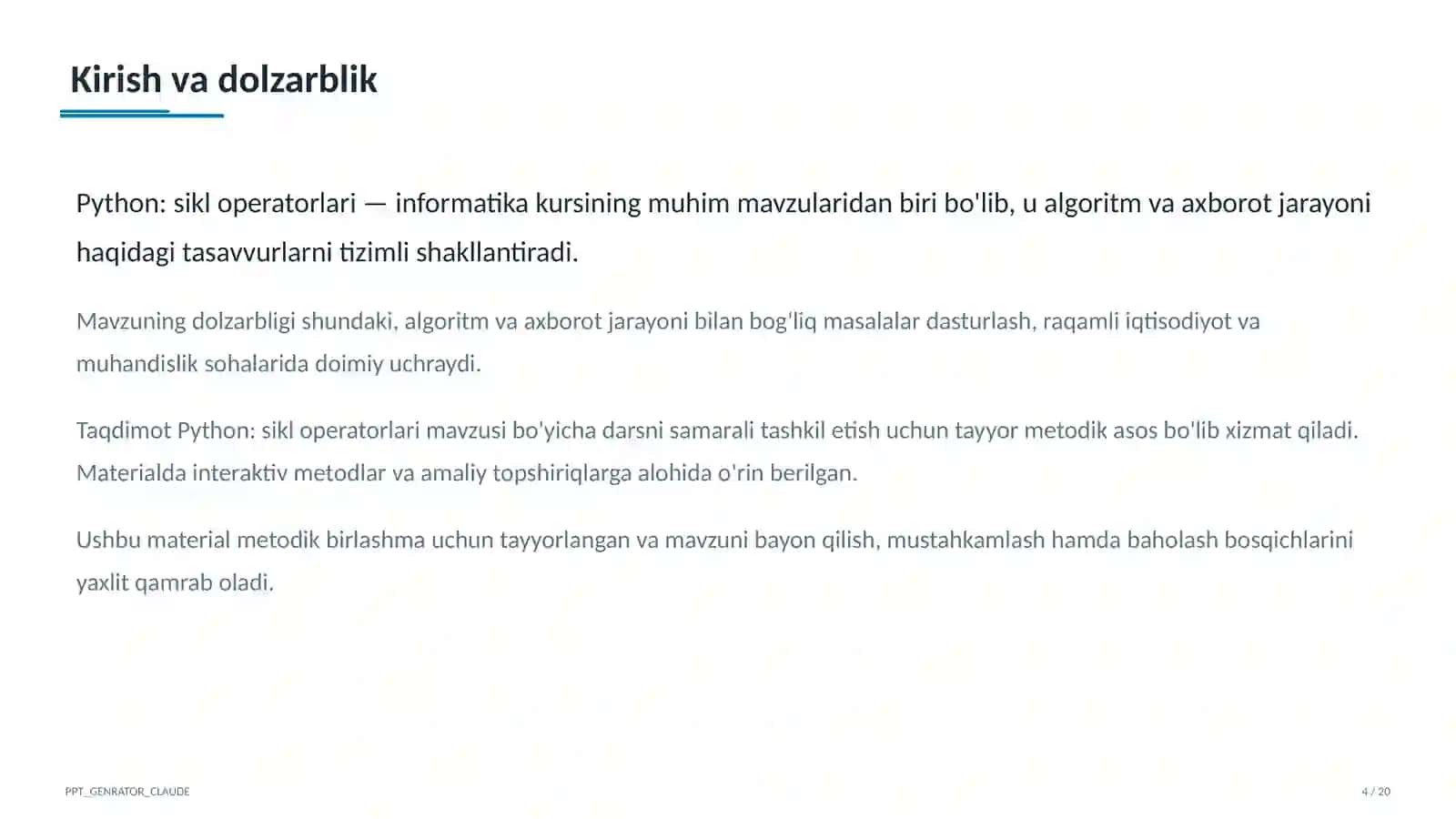 Python: sikl operatorlari (8-sinf) 4