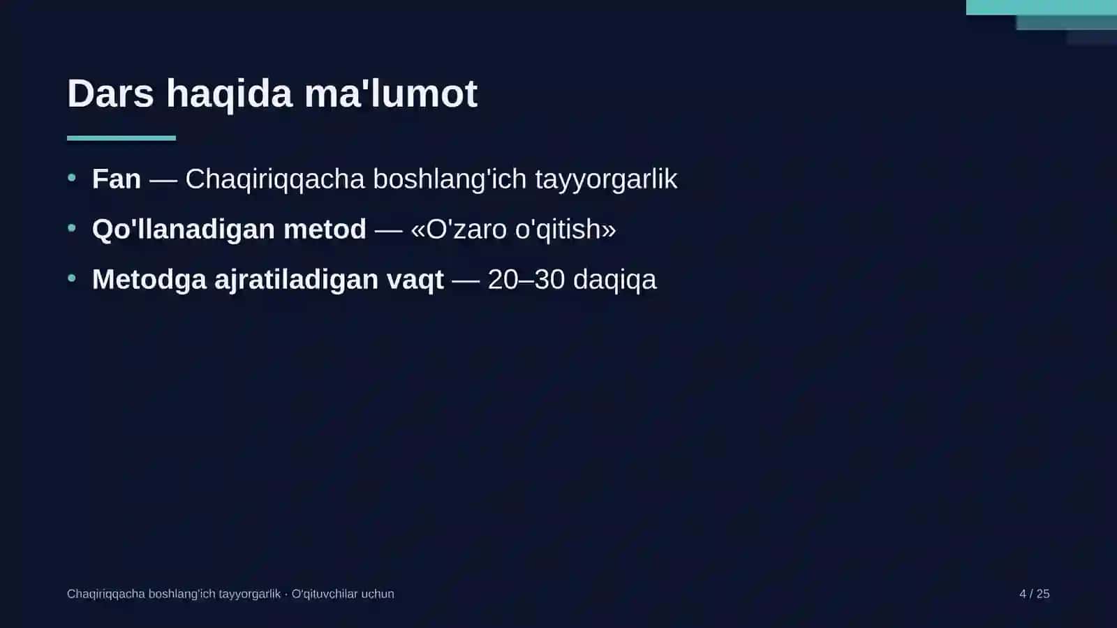 chaqiriqqacha boshlang'ich tayyorgarlik darslarida o'zaro o'qitish metodidan foydalanish 4219 4