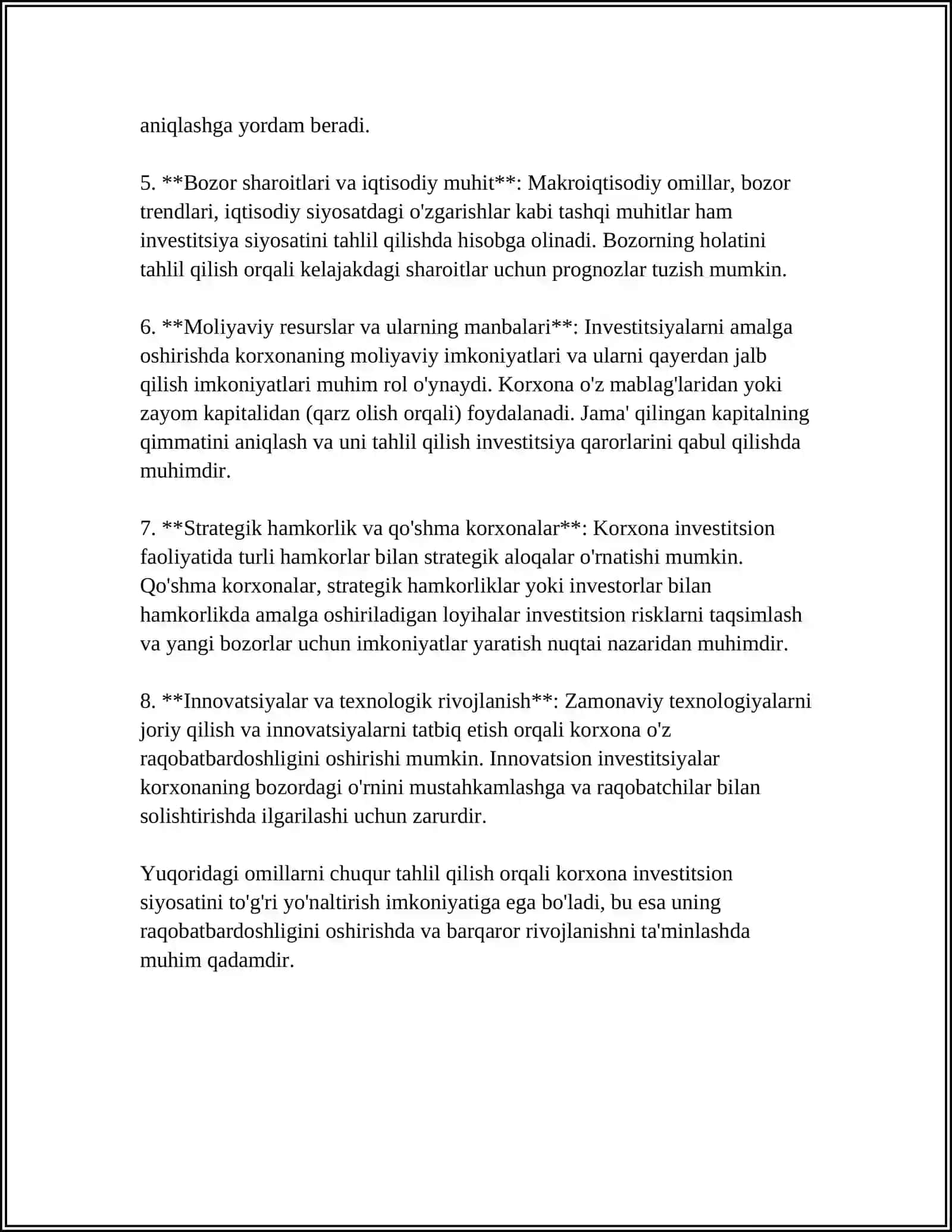Korxona investitsion siyosatini tahlil qilish 4