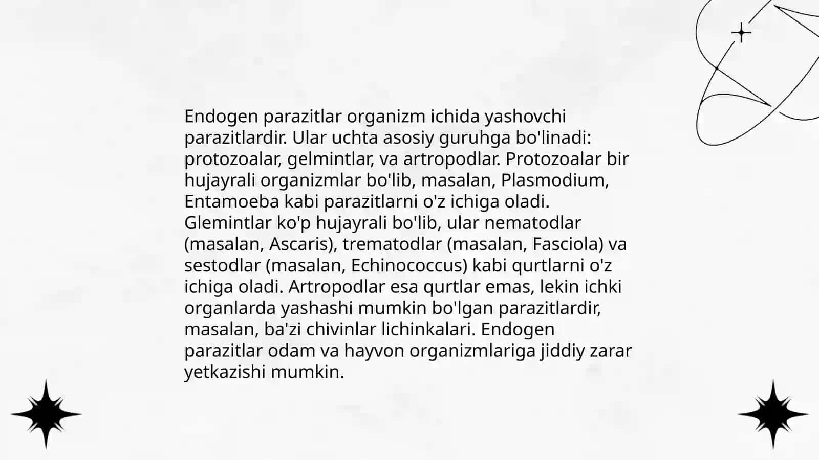 Endogen parazitlar kasalliklar, klassifikatsiyasi, potogenezi, labaratoriya tashxisi 4