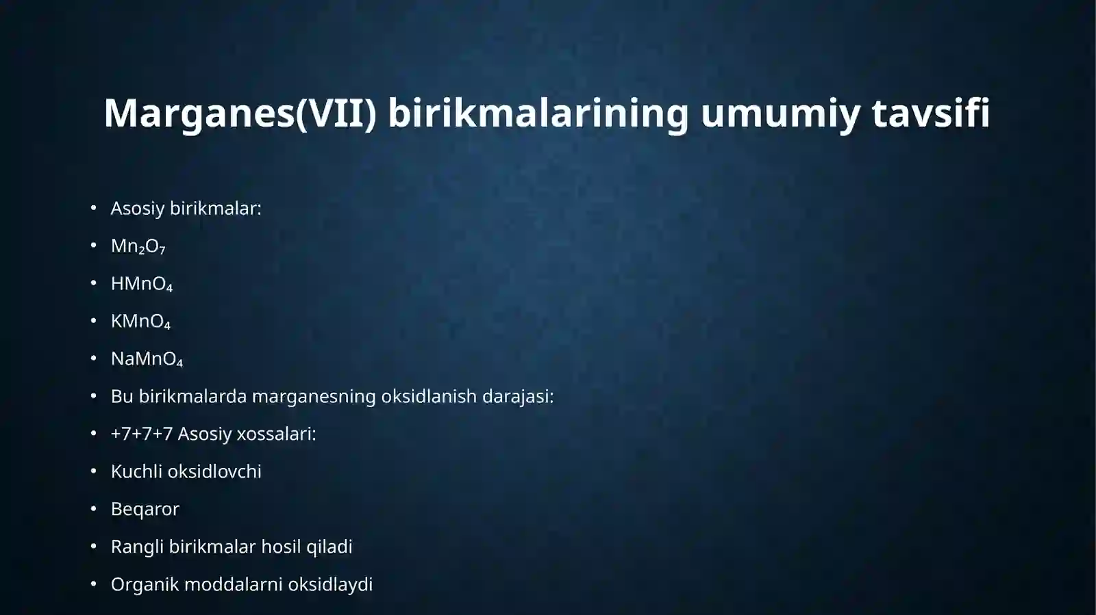 Marganes(VII) birikmalar va ularning xossalari 4