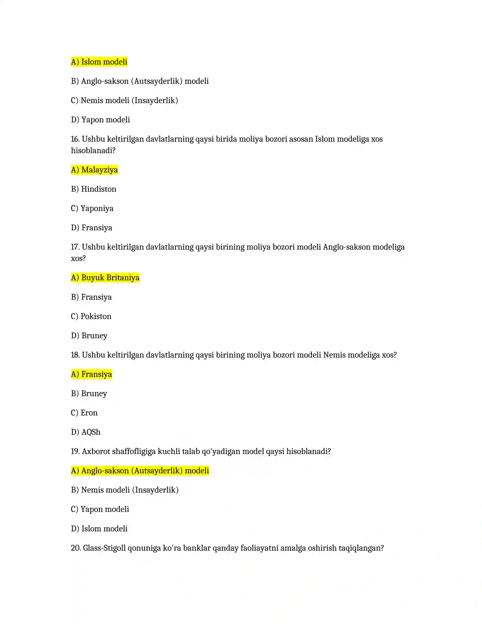 Moliya bozori test 4