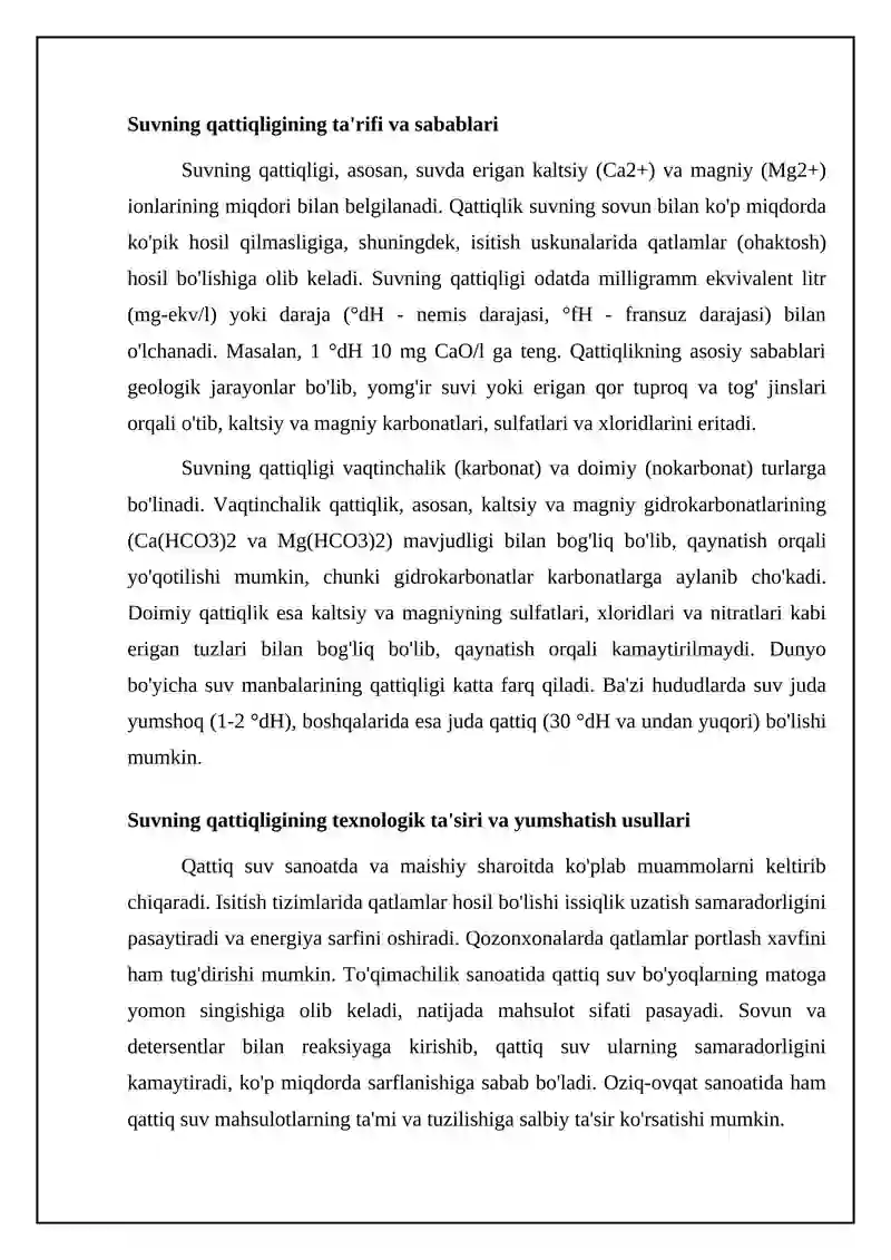 Suvning qattiqligi va uni yumshatishning texnikadagi ahamiyati 4