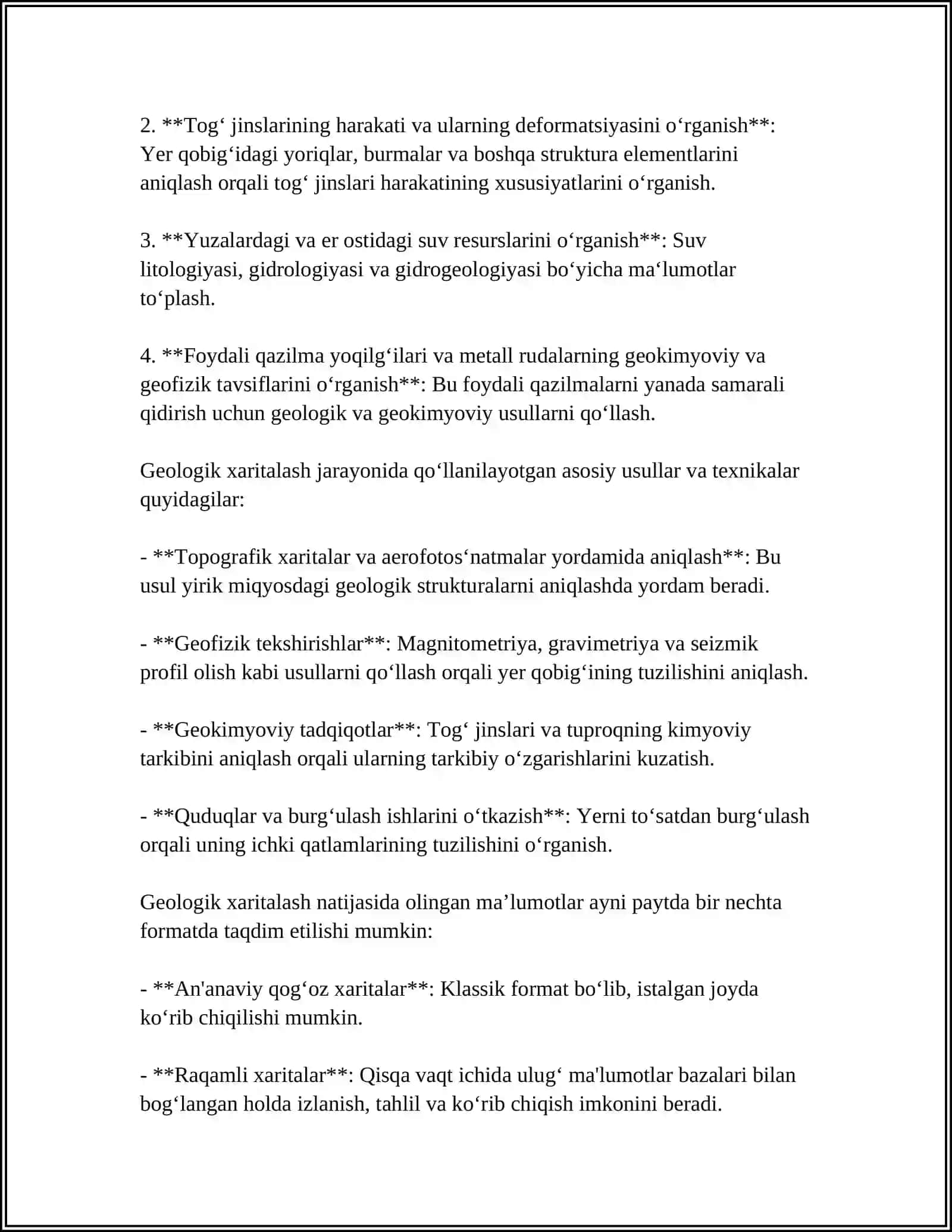 GEOLOGIK XARITALASH ISHLARINI TASHKIL ETISH. GEOLOGIK HISOBOT YOZISH TARTIBI 4