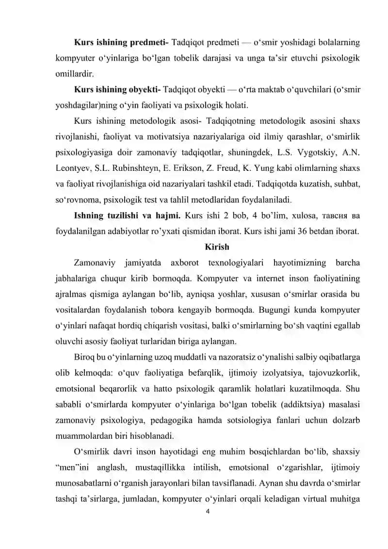 O’smirlarda kompyuter o’yinlariga bo’lgan tobelikning psixologik omillari 4