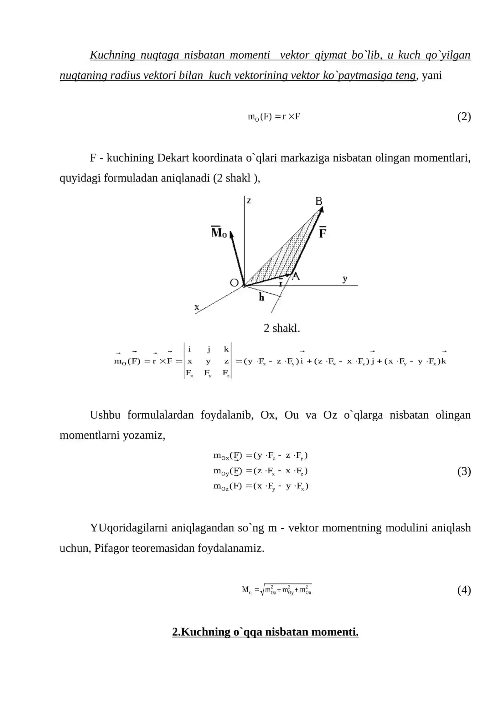 Kuchning nuqtaga va o`qqa nisbatan momenti 4