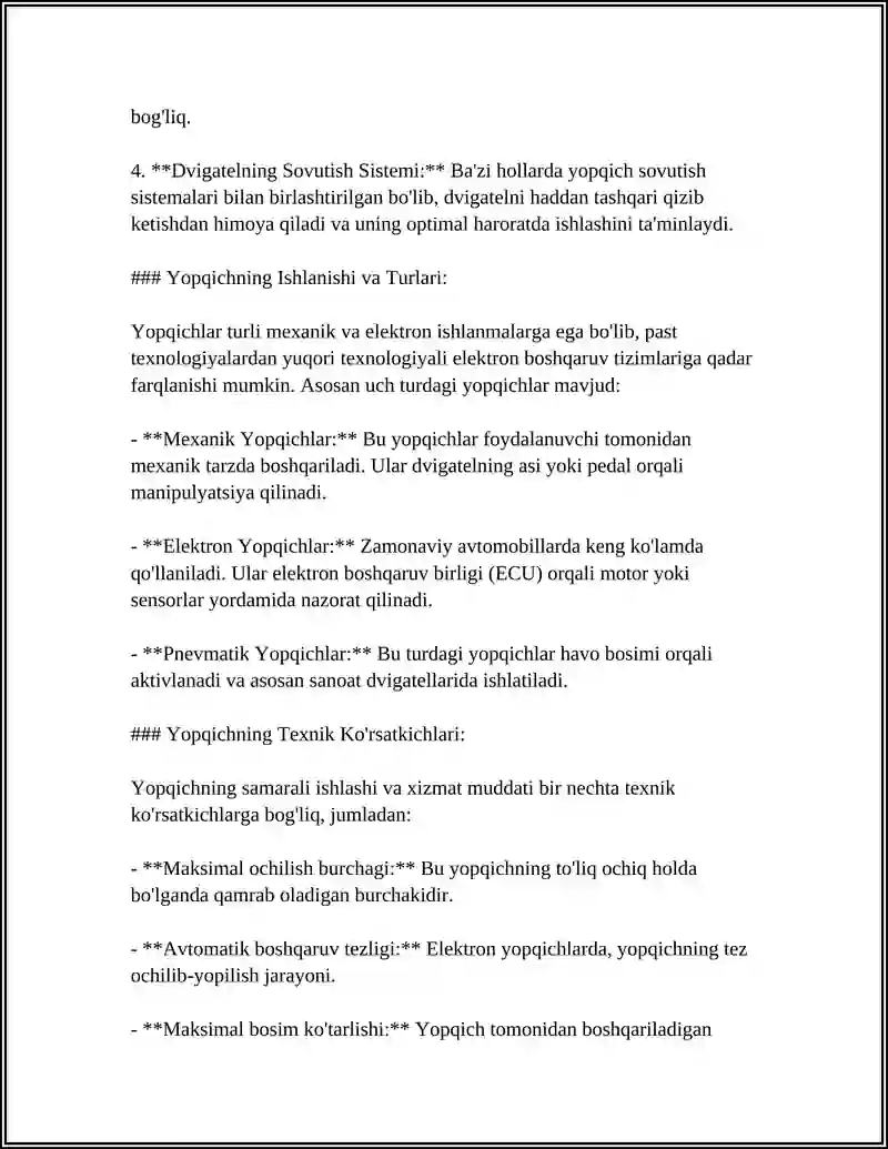 YOPQICHLAR ULARNING TUZILISHI VA ISHLASH PIRINSPLARI DROSSELLAR 4