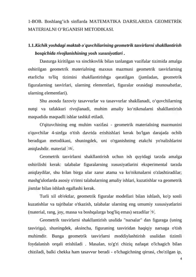 GEOMETRİK MATERIALNI O‘RGANISHDA YOSH MAKTAB O‘QUVCHILARDA MATEMATIK KOBILIYATLARNI RIVOJLANTIRISH YO‘LLARI O‘RNATISH YO‘LLARI 4