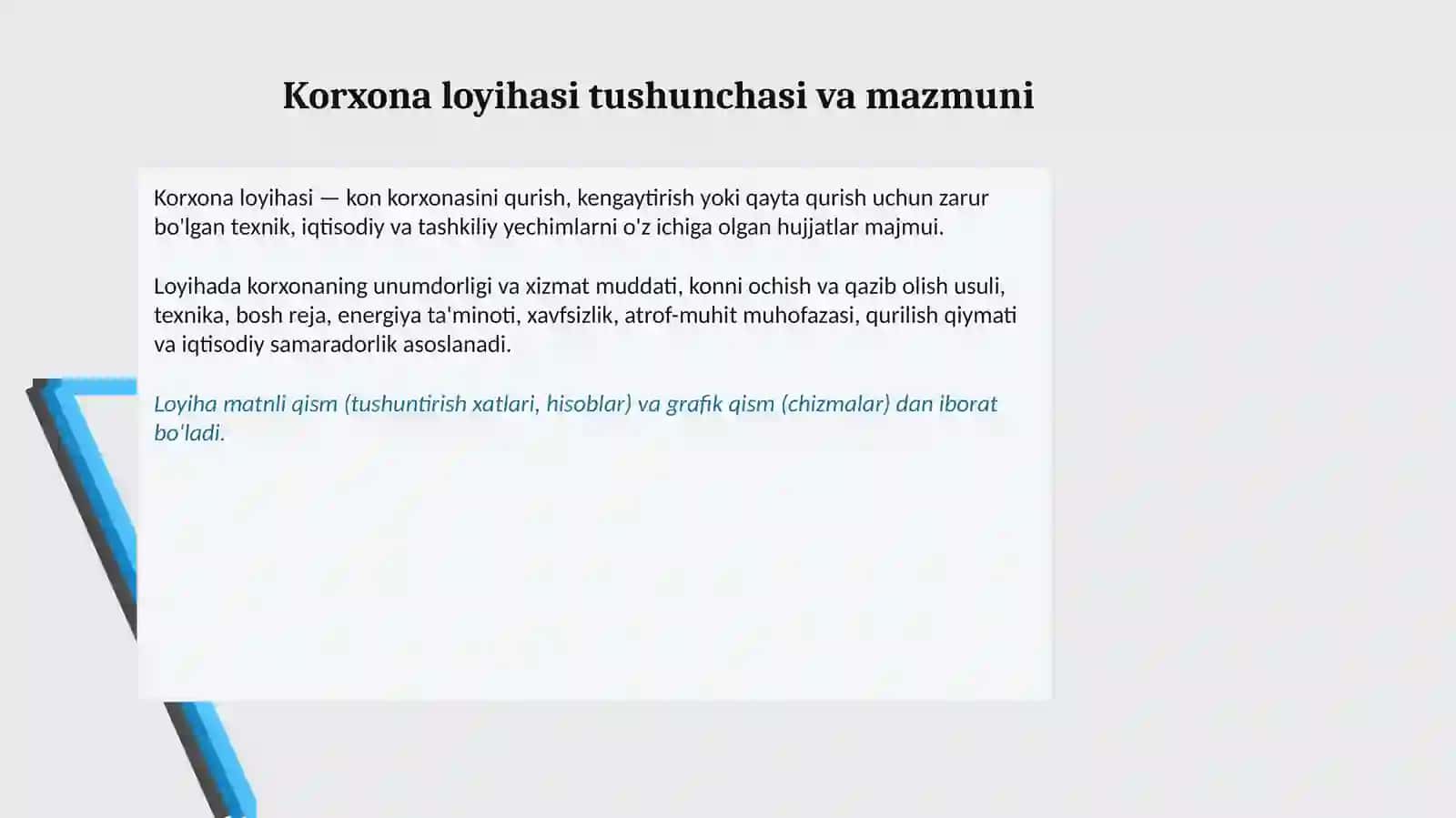 Korxona loyihasi tushunchasi va mazmuni 4