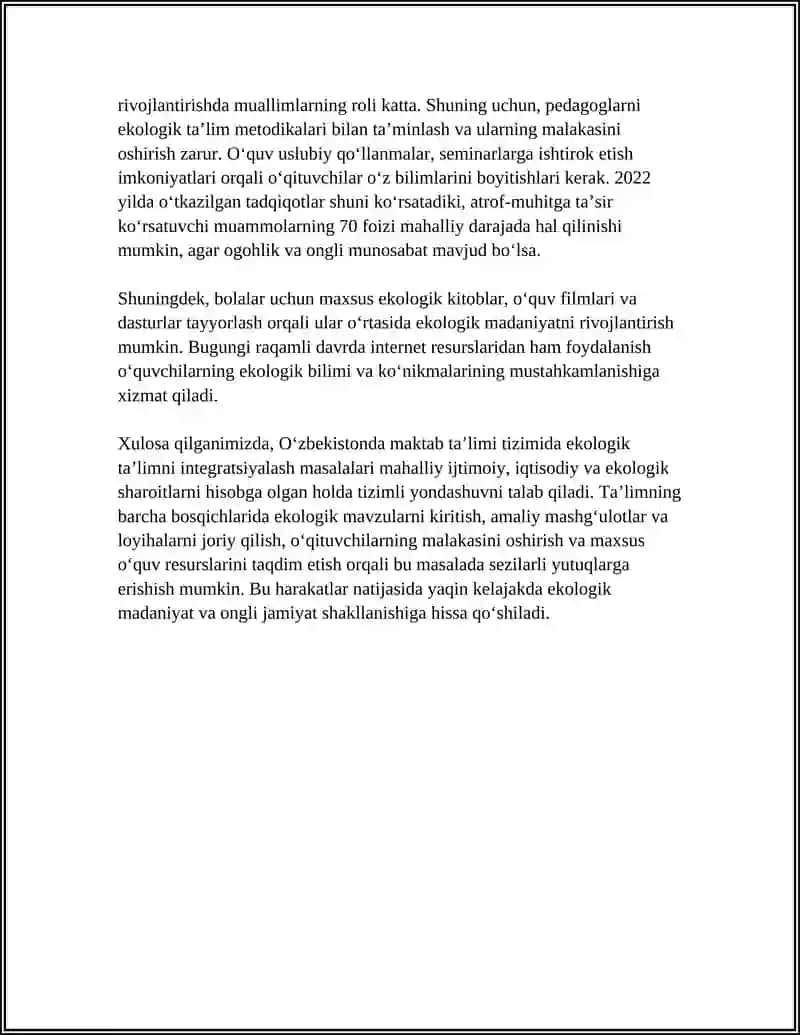Ekologik ta'limni Rivojlantirish Referat 4