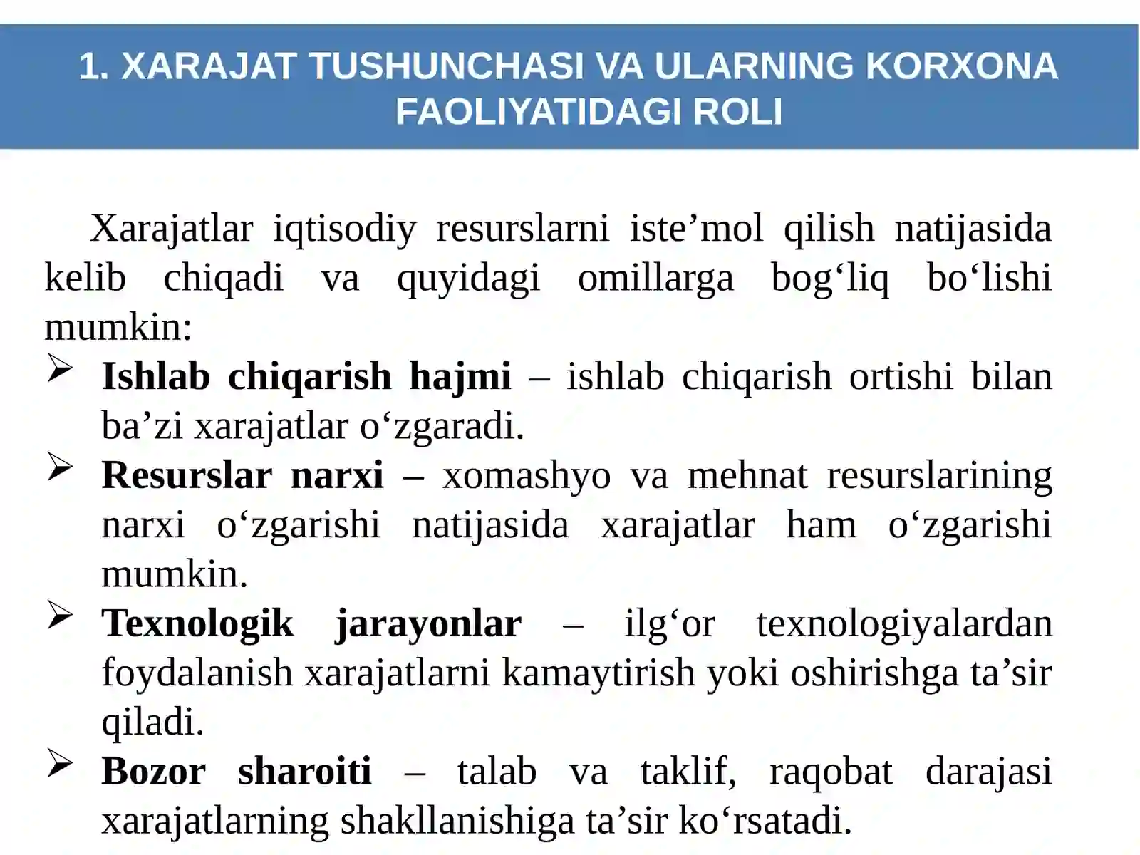 XARAJATLAR TURLARI VA ULARNING TASNIFLANISHI 4